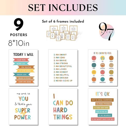 97 DECOR Kids Affirmation Wall Decor - Positive Affirmations for Kids Decor, Affirmation Art Prints Nursery Pictures, Colorful Inspirational Quotes Posters for Classroom Playroom Decor (8x10 UNFRAMED) in Saudi Arabia