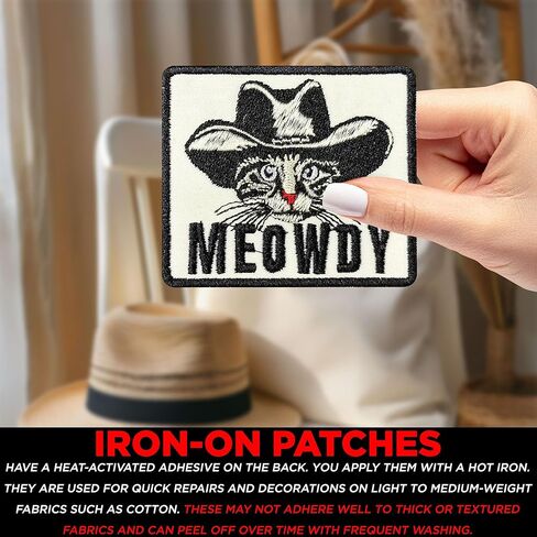 Meowdy Cowboy Cat Patch Cute Animal Meme Embroidered Patches for Backpack, Hat, Jackets, Iron On Sew On, Uniform DIY Embroidery PVC Patches Gift, DIY Accessories for Him Her 3 Inch in Saudi Arabia