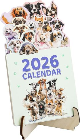 Fancy Land Dog Desk Calendar 2026 Mini Puppy Desktop Calendar Removable New Year Monthly Calendar Planner with Wooden Base Inspirational Quotes for Office Home School Desk Accessories in Saudi Arabia