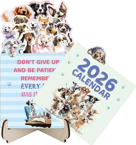 Fancy Land Dog Desk Calendar 2026 Mini Puppy Desktop Calendar Removable New Year Monthly Calendar Planner with Wooden Base Inspirational Quotes for Office Home School Desk Accessories in Saudi Arabia