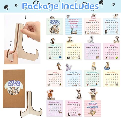 Fancy Land Dog Desk Calendar 2026 Mini Puppy Desktop Calendar Removable New Year Monthly Calendar Planner with Wooden Base Inspirational Quotes for Office Home School Desk Accessories in Saudi Arabia