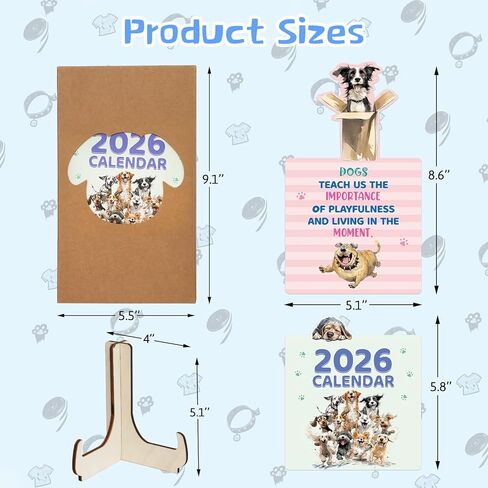 Fancy Land Dog Desk Calendar 2026 Mini Puppy Desktop Calendar Removable New Year Monthly Calendar Planner with Wooden Base Inspirational Quotes for Office Home School Desk Accessories in Saudi Arabia
