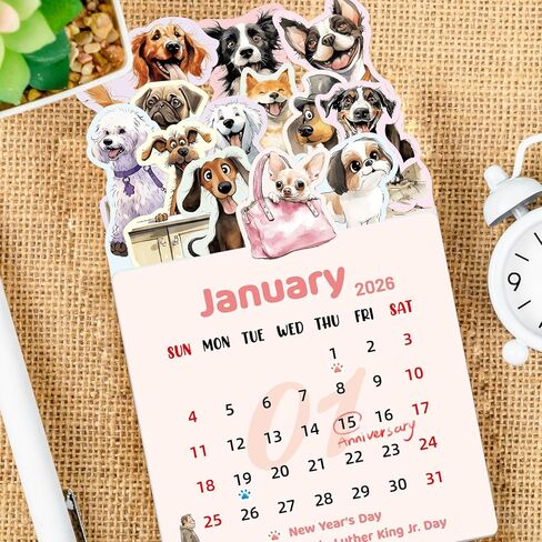Fancy Land Dog Desk Calendar 2026 Mini Puppy Desktop Calendar Removable New Year Monthly Calendar Planner with Wooden Base Inspirational Quotes for Office Home School Desk Accessories in Saudi Arabia