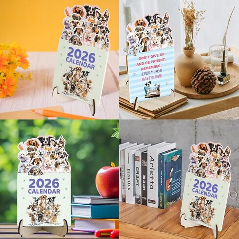 Fancy Land Dog Desk Calendar 2026 Mini Puppy Desktop Calendar Removable New Year Monthly Calendar Planner with Wooden Base Inspirational Quotes for Office Home School Desk Accessories in Saudi Arabia