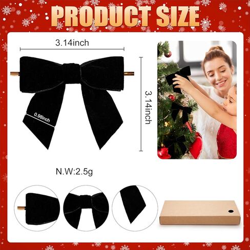 24 قطعة من الأقواس المخملية الحمراء الصغيرة لشجرة عيد الميلاد، أقواس مخملية لطيفة عتيقة لديكور المنزل لحرف تغليف هدايا إكليل الشجرة، 0.98 بوصة ث/3.14 * 3.14 بوصة in Kuwait