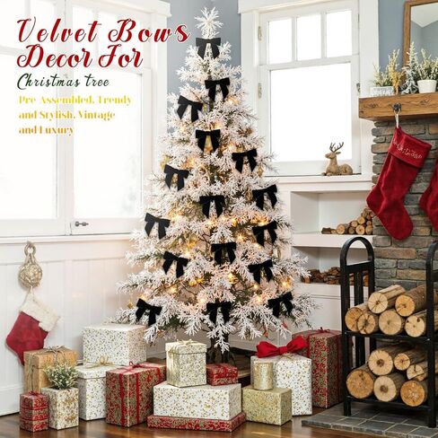 24 قطعة من الأقواس المخملية الحمراء الصغيرة لشجرة عيد الميلاد، أقواس مخملية لطيفة عتيقة لديكور المنزل لحرف تغليف هدايا إكليل الشجرة، 0.98 بوصة ث/3.14 * 3.14 بوصة in Kuwait