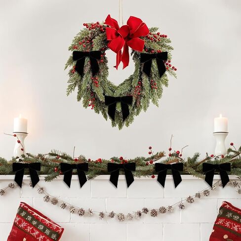 24 قطعة من الأقواس المخملية الحمراء الصغيرة لشجرة عيد الميلاد، أقواس مخملية لطيفة عتيقة لديكور المنزل لحرف تغليف هدايا إكليل الشجرة، 0.98 بوصة ث/3.14 * 3.14 بوصة in Kuwait