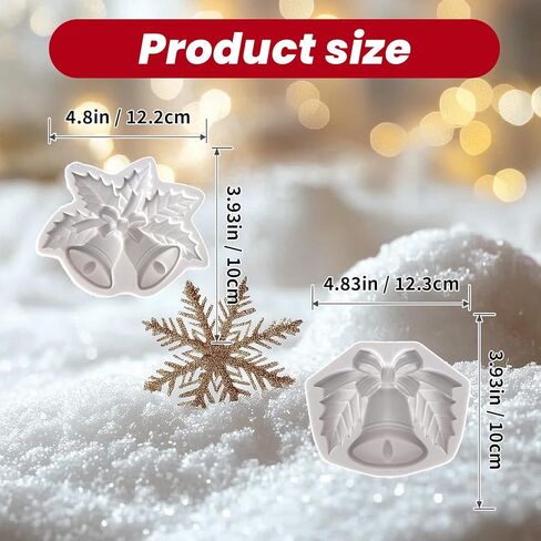 2 Pcs Christmas Bell Silicone Molds, 5D Christmas Holly Leaves and Bell Silicone Moldm, Christmas Fondant Cake Mold, for Chocolate, Clay, Christmas Tree Pendant, DIY Handmade, Home Decors in Saudi Arabia
