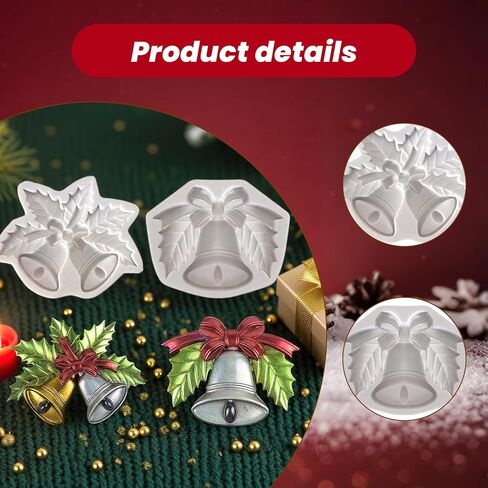 2 Pcs Christmas Bell Silicone Molds, 5D Christmas Holly Leaves and Bell Silicone Moldm, Christmas Fondant Cake Mold, for Chocolate, Clay, Christmas Tree Pendant, DIY Handmade, Home Decors in Saudi Arabia