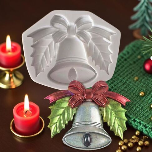 2 Pcs Christmas Bell Silicone Molds, 5D Christmas Holly Leaves and Bell Silicone Moldm, Christmas Fondant Cake Mold, for Chocolate, Clay, Christmas Tree Pendant, DIY Handmade, Home Decors in Saudi Arabia