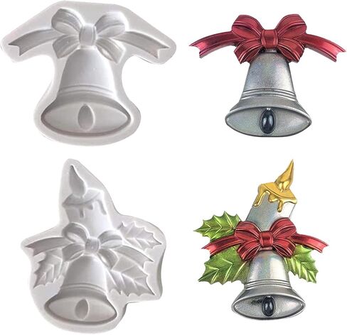 2 قطعة قوالب سيليكون جرس عيد الميلاد، 5D أوراق هولي عيد الميلاد وجرس سيليكون العفن، قالب كعكة عيد الميلاد فندان، للشوكولاتة، الطين، قلادة شجرة عيد الميلاد، DIY اليدوية، ديكورات المنزل in Kuwait