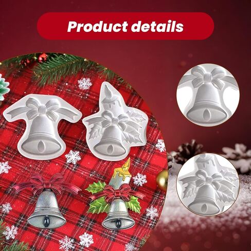 2 قطعة قوالب سيليكون جرس عيد الميلاد، 5D أوراق هولي عيد الميلاد وجرس سيليكون العفن، قالب كعكة عيد الميلاد فندان، للشوكولاتة، الطين، قلادة شجرة عيد الميلاد، DIY اليدوية، ديكورات المنزل in Kuwait