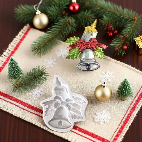 2 قطعة قوالب سيليكون جرس عيد الميلاد، 5D أوراق هولي عيد الميلاد وجرس سيليكون العفن، قالب كعكة عيد الميلاد فندان، للشوكولاتة، الطين، قلادة شجرة عيد الميلاد، DIY اليدوية، ديكورات المنزل in Kuwait