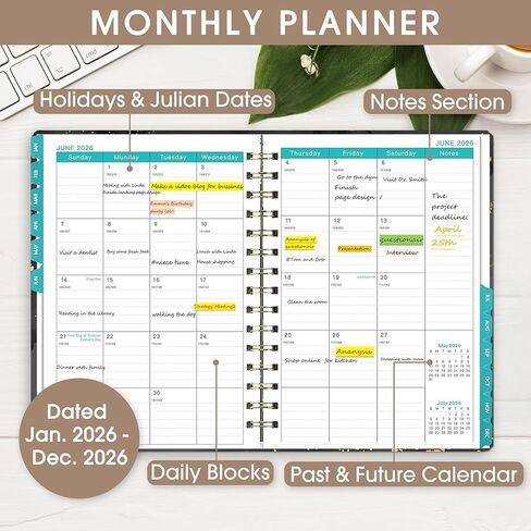 Ymumuda 2024 Planner, 12-Month Weekly Monthly Planner from JAN.2024 to DEC.2024, 8.4" X 6", Spiral Planner Notebook with Stickers, Elastic Closure, Inner Pocket, Sticky Index Tabs, Floral 03 in Kuwait