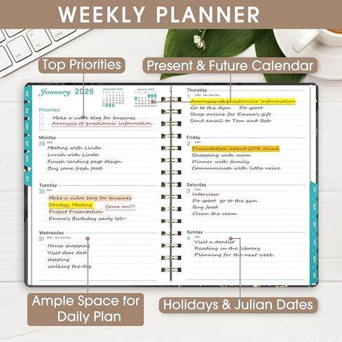 Ymumuda 2024 Planner, 12-Month Weekly Monthly Planner from JAN.2024 to DEC.2024, 8.4" X 6", Spiral Planner Notebook with Stickers, Elastic Closure, Inner Pocket, Sticky Index Tabs, Floral 03 in Kuwait