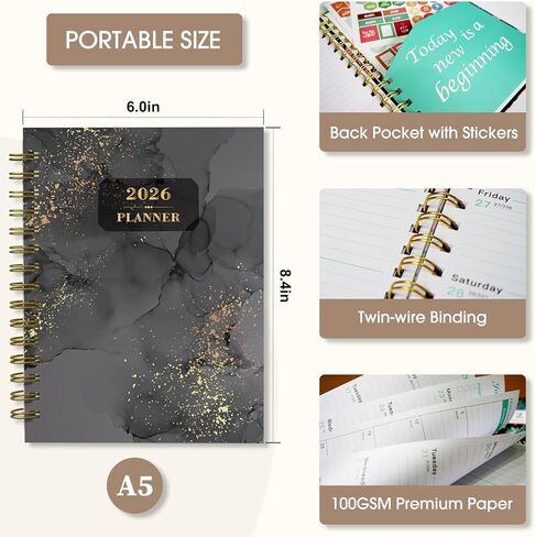 Ymumuda 2024 Planner, 12-Month Weekly Monthly Planner from JAN.2024 to DEC.2024, 8.4" X 6", Spiral Planner Notebook with Stickers, Elastic Closure, Inner Pocket, Sticky Index Tabs, Floral 03 in Kuwait