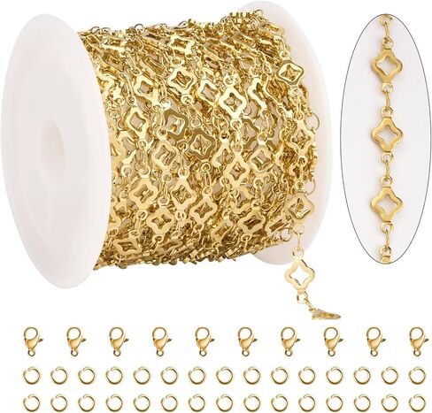 KYUNHOO 13 Feet Stainless Steel Jewelry Making Chains Silver Bulk Jewelry Hollow Four Leaf Clover Chain for Making Crafts with Jump Rings Lobster Clasps in Saudi Arabia