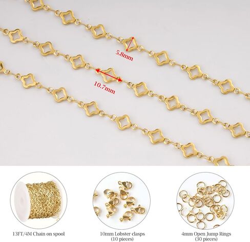 KYUNHOO 13 Feet Stainless Steel Jewelry Making Chains Silver Bulk Jewelry Hollow Four Leaf Clover Chain for Making Crafts with Jump Rings Lobster Clasps in Saudi Arabia