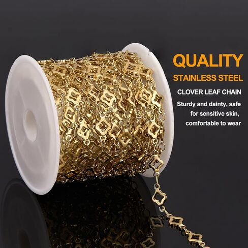 KYUNHOO 13 Feet Stainless Steel Jewelry Making Chains Silver Bulk Jewelry Hollow Four Leaf Clover Chain for Making Crafts with Jump Rings Lobster Clasps in Saudi Arabia