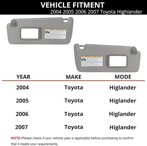 واقي من الشمس مناسب لـ 2004-2007 Toyota Highlander الجانب الأيسر للسائق بدون استبدال الضوء #7432048260A0 بيج in Kuwait