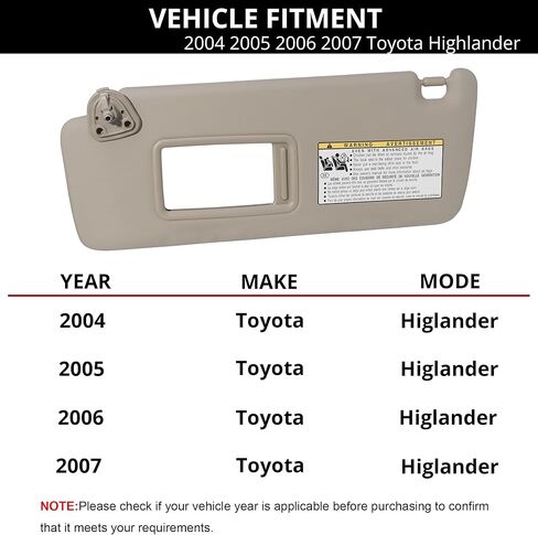 واقي من الشمس مناسب لـ 2004-2007 Toyota Highlander الجانب الأيسر للسائق بدون استبدال الضوء #7432048260A0 بيج in Kuwait