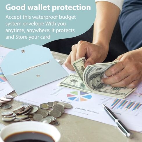 محفظة Teaaha النقدية من الجلد الطبيعي، محافظ لحشو الأموال، منظم، قابلة لإعادة الاستخدام، محفظة مغلف للميزانية، محافظ بمقبض عتيق للرجال والنساء، فواتير الشيكات النقدية، تصميم بسيط (أزرق) in Kuwait