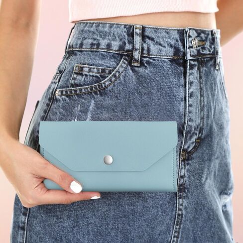 محفظة Teaaha النقدية من الجلد الطبيعي، محافظ لحشو الأموال، منظم، قابلة لإعادة الاستخدام، محفظة مغلف للميزانية، محافظ بمقبض عتيق للرجال والنساء، فواتير الشيكات النقدية، تصميم بسيط (أزرق) in Kuwait