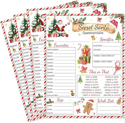 25pcs Secret Santa Questionnaire Forms Christmas List Ideas Fill In The Blank Cards for Xmas Family Friends Gift Exchange Game Party Activities (Watercolor) in Saudi Arabia