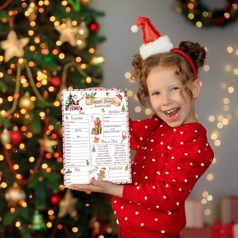 25pcs Secret Santa Questionnaire Forms Christmas List Ideas Fill In The Blank Cards for Xmas Family Friends Gift Exchange Game Party Activities (Watercolor) in Saudi Arabia
