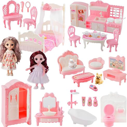 50 Pcs Dollhouse Furniture Accessories Set Miniature Mini Furniture Small Doll House Dolls People Playhouse Family Toys Gift 1:12 Kitchen Bedroom LivingRoom Bathroom Boy Girl Toddler Kid 3Y+ in Saudi Arabia