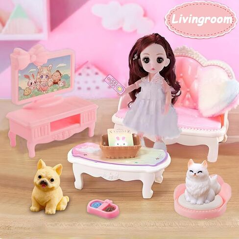 50 Pcs Dollhouse Furniture Accessories Set Miniature Mini Furniture Small Doll House Dolls People Playhouse Family Toys Gift 1:12 Kitchen Bedroom LivingRoom Bathroom Boy Girl Toddler Kid 3Y+ in Saudi Arabia