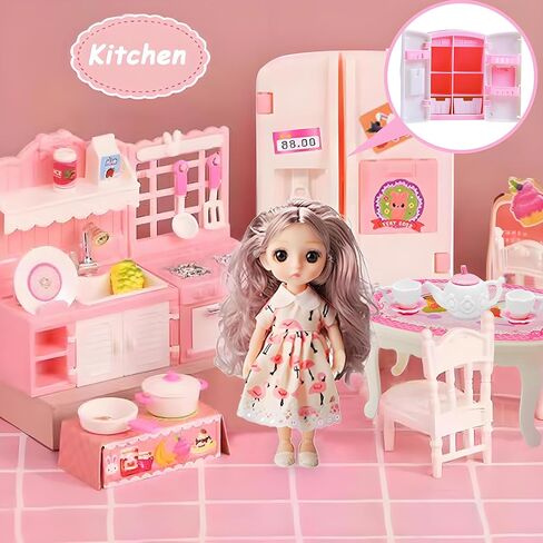 50 Pcs Dollhouse Furniture Accessories Set Miniature Mini Furniture Small Doll House Dolls People Playhouse Family Toys Gift 1:12 Kitchen Bedroom LivingRoom Bathroom Boy Girl Toddler Kid 3Y+ in Saudi Arabia
