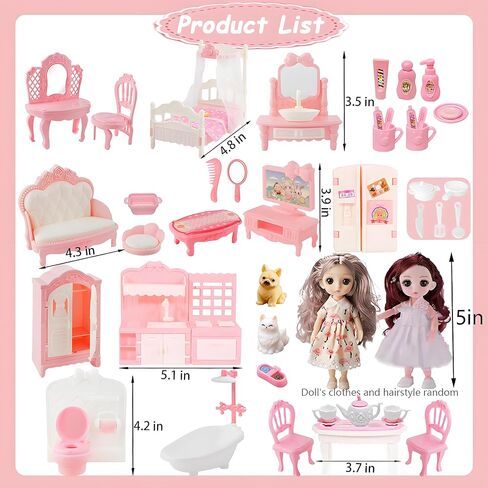 50 Pcs Dollhouse Furniture Accessories Set Miniature Mini Furniture Small Doll House Dolls People Playhouse Family Toys Gift 1:12 Kitchen Bedroom LivingRoom Bathroom Boy Girl Toddler Kid 3Y+ in Saudi Arabia