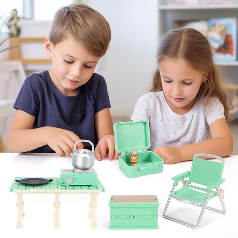 Dollhouse Furniture Set for Kids Toys Miniature Doll House Accessories Pretend Play Toys for Boys Girls & Toddlers Age 3+ with Camping (Green) in Saudi Arabia