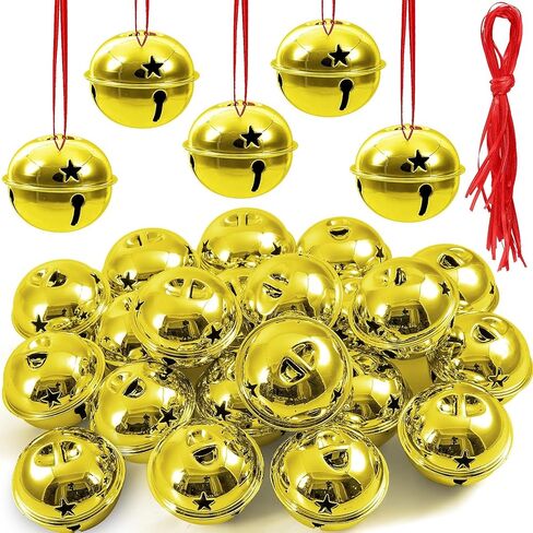 2 Inch Silver Large Jingle Bells Bulk-20 Pcs Large Metal Craft Bells and Red Ribbon for Christmas Party Festival Decoration and Wedding Ornament in Saudi Arabia