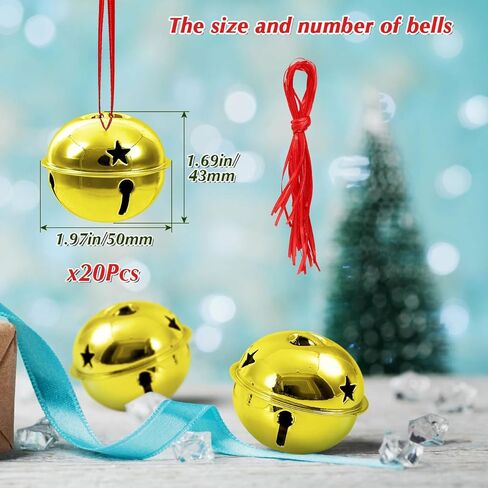 2 Inch Silver Large Jingle Bells Bulk-20 Pcs Large Metal Craft Bells and Red Ribbon for Christmas Party Festival Decoration and Wedding Ornament in Saudi Arabia