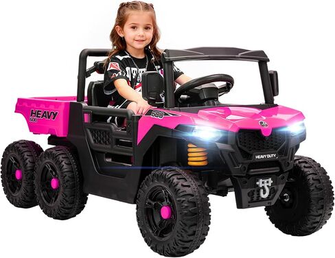 Qaba 24V Kids Ride On Car with 6 Wheels, 4WD Electric Ride On Dump Truck with Remote Control, Wheel Suspension, Off-Road UTV with LED Lights, Horn and Music for Kids 3-8 Years Old, Green in Saudi Arabia
