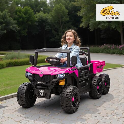 Qaba 24V Kids Ride On Car with 6 Wheels, 4WD Electric Ride On Dump Truck with Remote Control, Wheel Suspension, Off-Road UTV with LED Lights, Horn and Music for Kids 3-8 Years Old, Green in Saudi Arabia