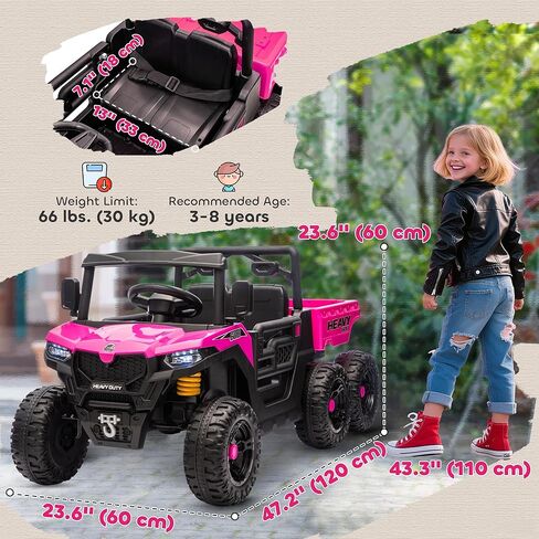 Qaba 24V Kids Ride On Car with 6 Wheels, 4WD Electric Ride On Dump Truck with Remote Control, Wheel Suspension, Off-Road UTV with LED Lights, Horn and Music for Kids 3-8 Years Old, Green in Saudi Arabia