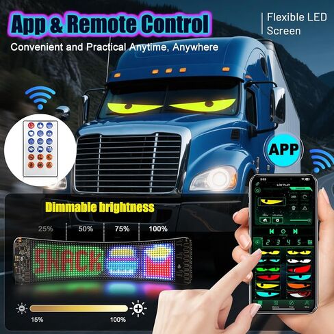 عيون LED للزجاج الأمامي للسيارة، قطعة واحدة مقاس 23.62 بوصة × 4.72 بوصة ضوء عيون الشيطان، شاشة LED مرنة قابلة للبرمجة للسيارات والشاحنات، شاشة تمرير مخصصة لعيون Lightride، لافتة السيارة والإعلان in Saudi Arabia