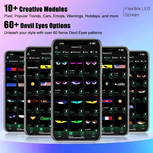 عيون LED للزجاج الأمامي للسيارة، قطعة واحدة مقاس 23.62 بوصة × 4.72 بوصة ضوء عيون الشيطان، شاشة LED مرنة قابلة للبرمجة للسيارات والشاحنات، شاشة تمرير مخصصة لعيون Lightride، لافتة السيارة والإعلان in Saudi Arabia