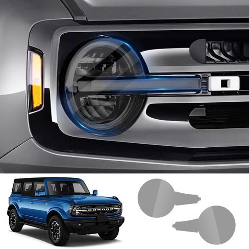 طبقة حماية لمصباح السيارة الأمامي لسيارة Ford Bronco 2021 2022 2023 2024 2025 وBronco Raptor 2021-2025 ملحقات السيارات ديكور خارجي سموكي غير لامع أسود ذكي ملون غطاء من البولي يوريثان الحراري غلاف لاصق ذاتي من الفينيل in Kuwait