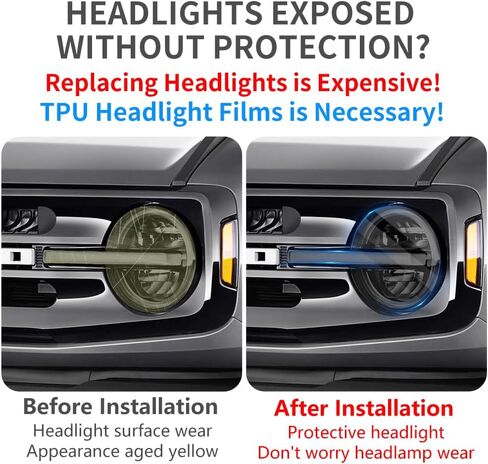 طبقة حماية لمصباح السيارة الأمامي لسيارة Ford Bronco 2021 2022 2023 2024 2025 وBronco Raptor 2021-2025 ملحقات السيارات ديكور خارجي سموكي غير لامع أسود ذكي ملون غطاء من البولي يوريثان الحراري غلاف لاصق ذاتي من الفينيل in Kuwait