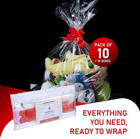غلاف ناكسليف الشفاف من السيلوفان لسلال الهدايا، 10 قطع من أكياس الهدايا الشفافة، مقاس 24 × 30 بوصة مع أكياس تشيلو كبيرة لهدية الحفلات وتغليف الهدايا. (لا يتضمن شريطًا) in Kuwait