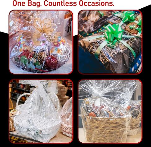 غلاف ناكسليف الشفاف من السيلوفان لسلال الهدايا، 10 قطع من أكياس الهدايا الشفافة، مقاس 24 × 30 بوصة مع أكياس تشيلو كبيرة لهدية الحفلات وتغليف الهدايا. (لا يتضمن شريطًا) in Kuwait