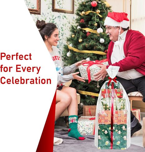 غلاف ناكسليف الشفاف من السيلوفان لسلال الهدايا، 10 قطع من أكياس الهدايا الشفافة، مقاس 24 × 30 بوصة مع أكياس تشيلو كبيرة لهدية الحفلات وتغليف الهدايا. (لا يتضمن شريطًا) in Kuwait