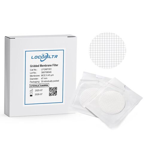 مرشح غشاء شبكي معقم MCE، حجم مسام 0.45 ميكرومتر، قطر 47 مم، مغلف بشكل فردي، غشاء أبيض مع خطوط شبكية سوداء، محب للماء، عبوة من 100 قطعة in Kuwait