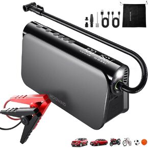 Woowind BoraPlus 3-in-1 Car Battery Booster Jump Starter with Air Compressor, 65W Power Bank,150 PSI Portable Tire Inflator for 6.0L Gas,2.5L Diesel Engines, 16000mAh Battery Booster with LED Light in Saudi Arabia