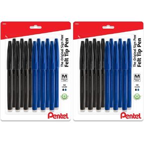 أقلام Pentel Sign Felt Tip - رأس فايبر - علبة تحتوي على 12 قلم لباد 6 حبر أزرق و 6 حبر أسود in Kuwait