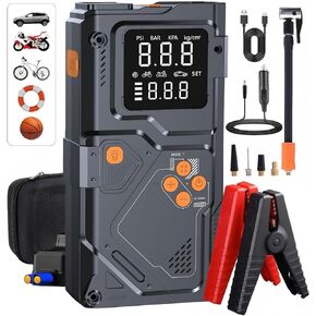Jump Starter 12V، 5000A Jump Starter مع مضخة هواء وضاغط، صندوق القفز المحمول، شاشة LCD، ضوء الطوارئ LED، بنك الطاقة وكابلات التوصيل، لمحركات الغاز 8.5 لتر والديزل 6.5 لتر in Kuwait